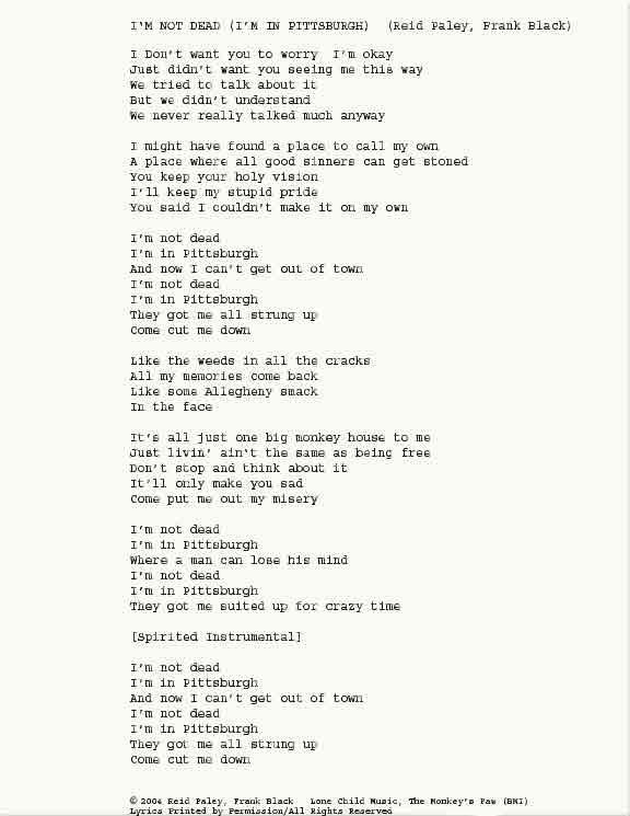 REID PALEY & FRANK BLACK - I'm Not Dead (I'm In Pittsburgh)